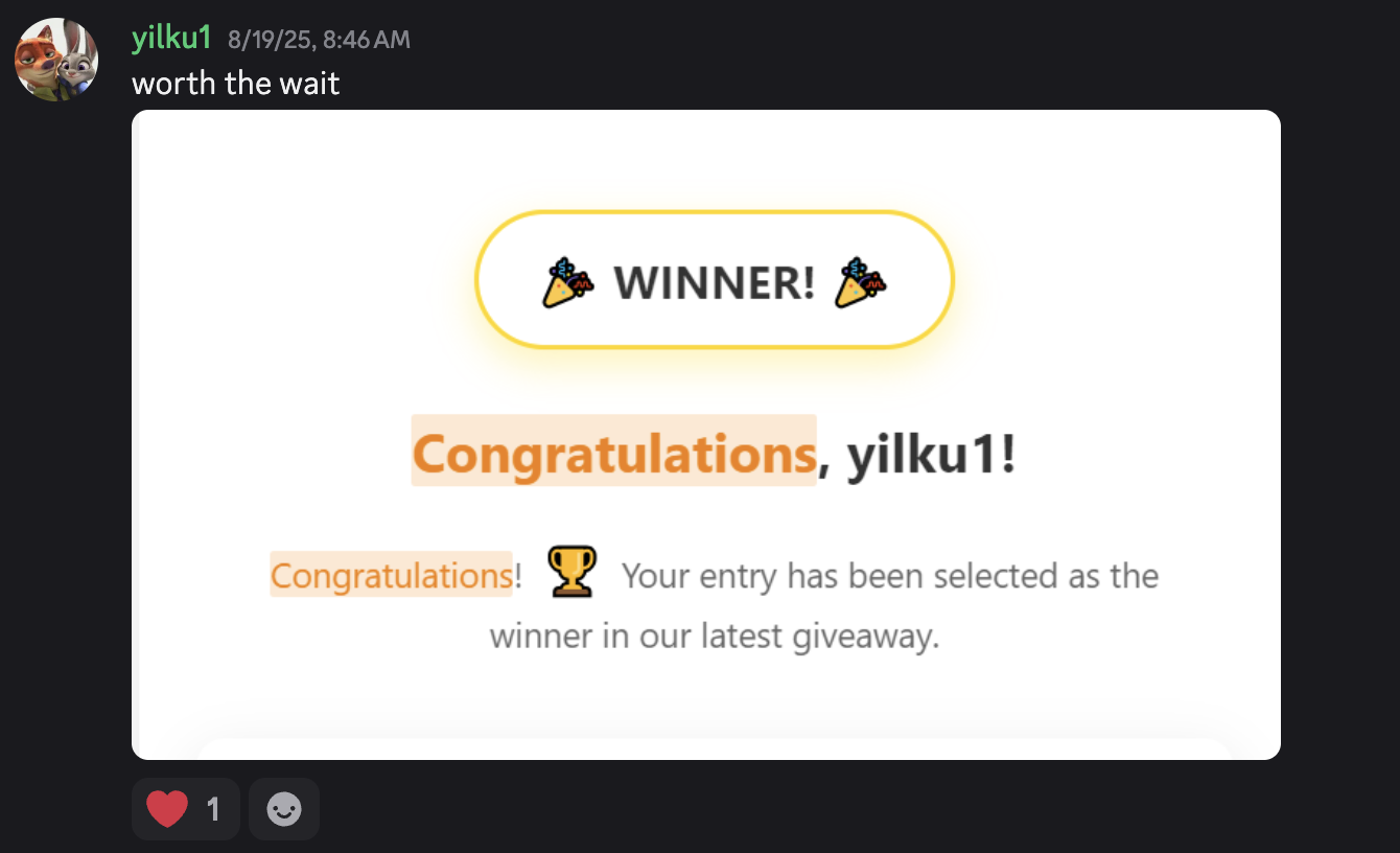 Thank you message from yilku1