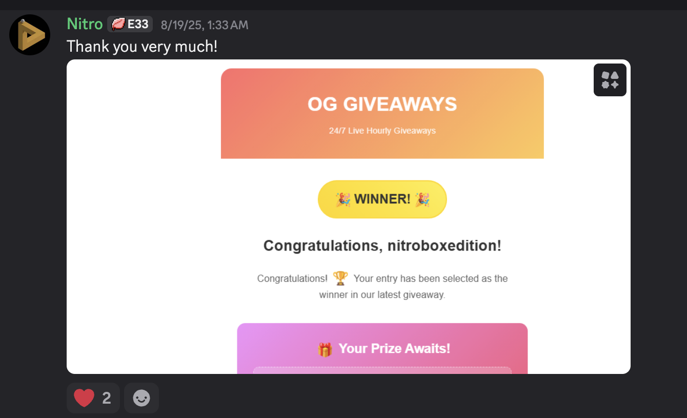 Thank you message from nitroboxedition