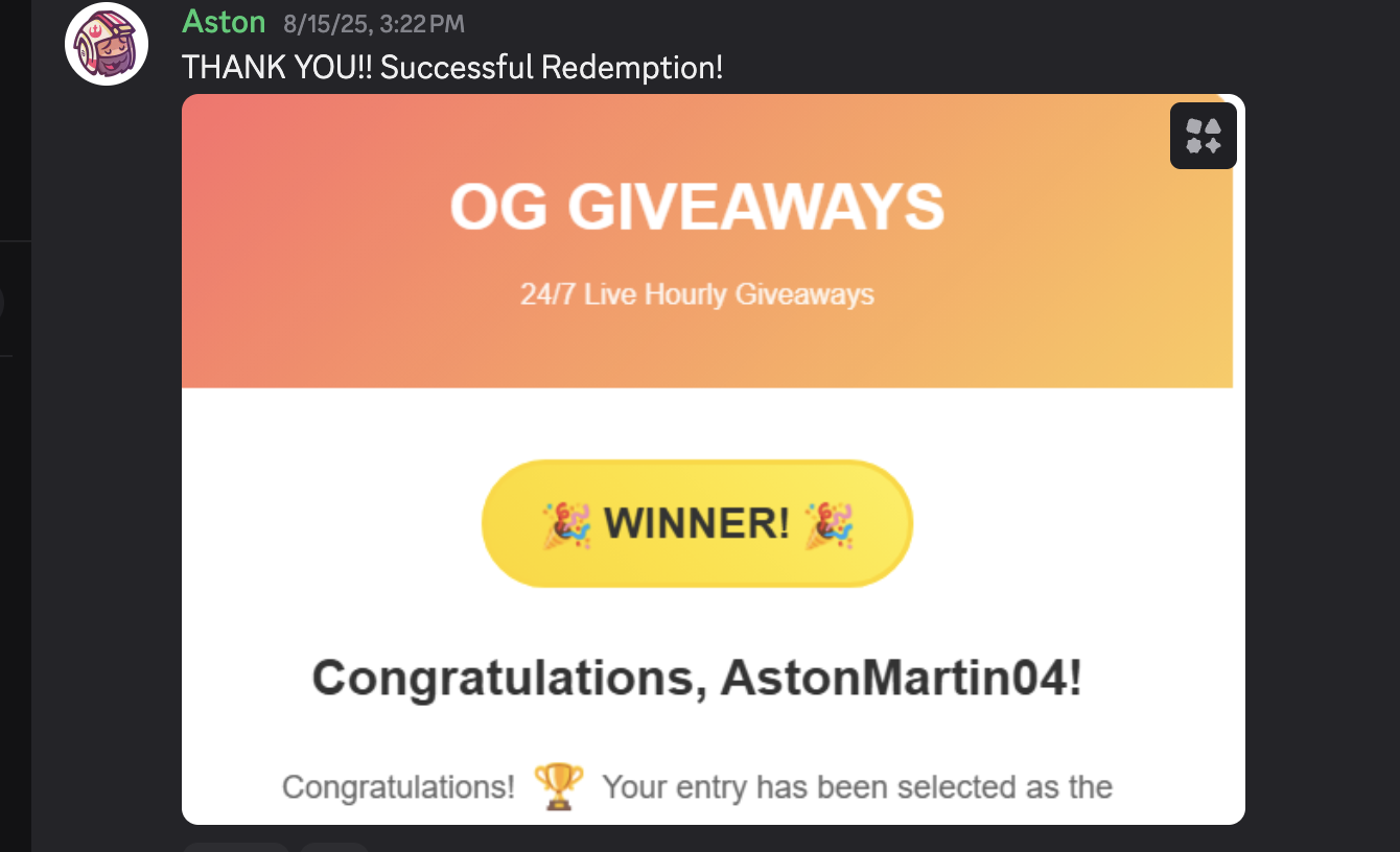 Thank you message from AstonMartin04