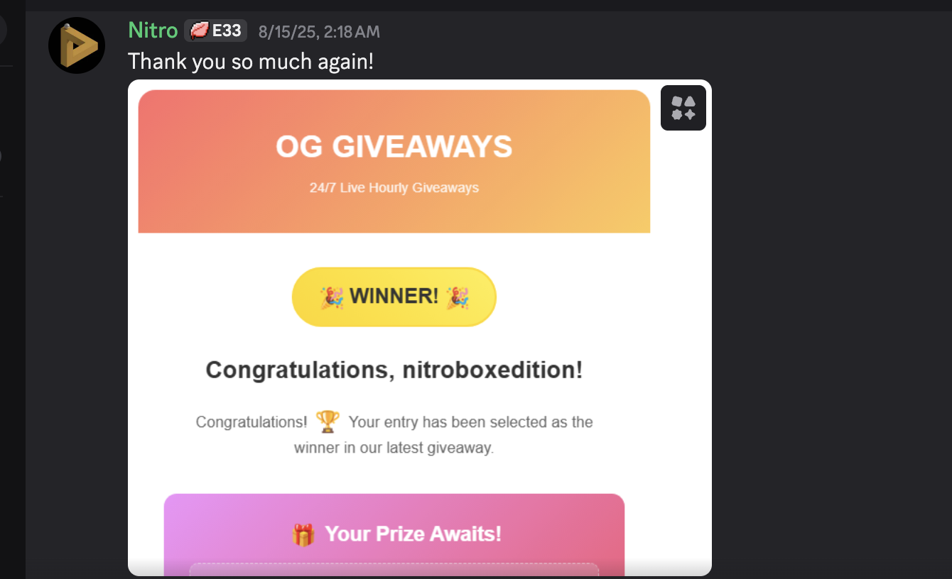 Thank you message from nitroboxedition