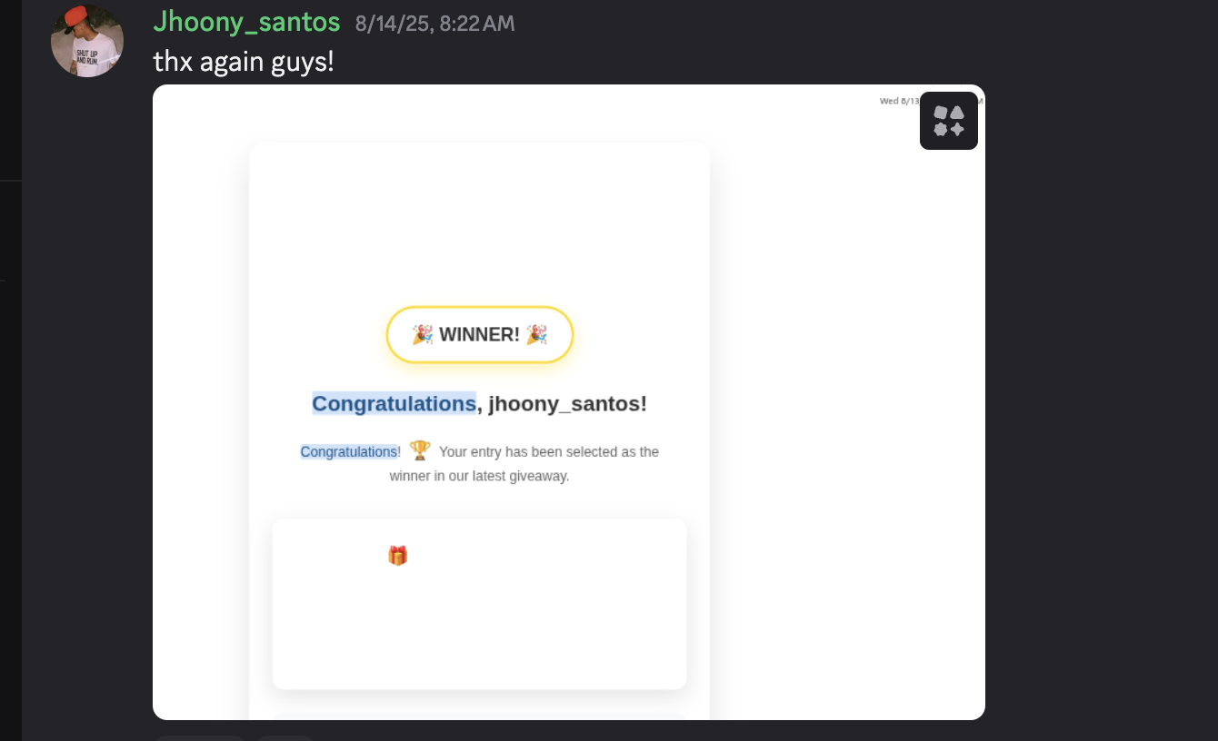 Thank you message from jhoony_santos