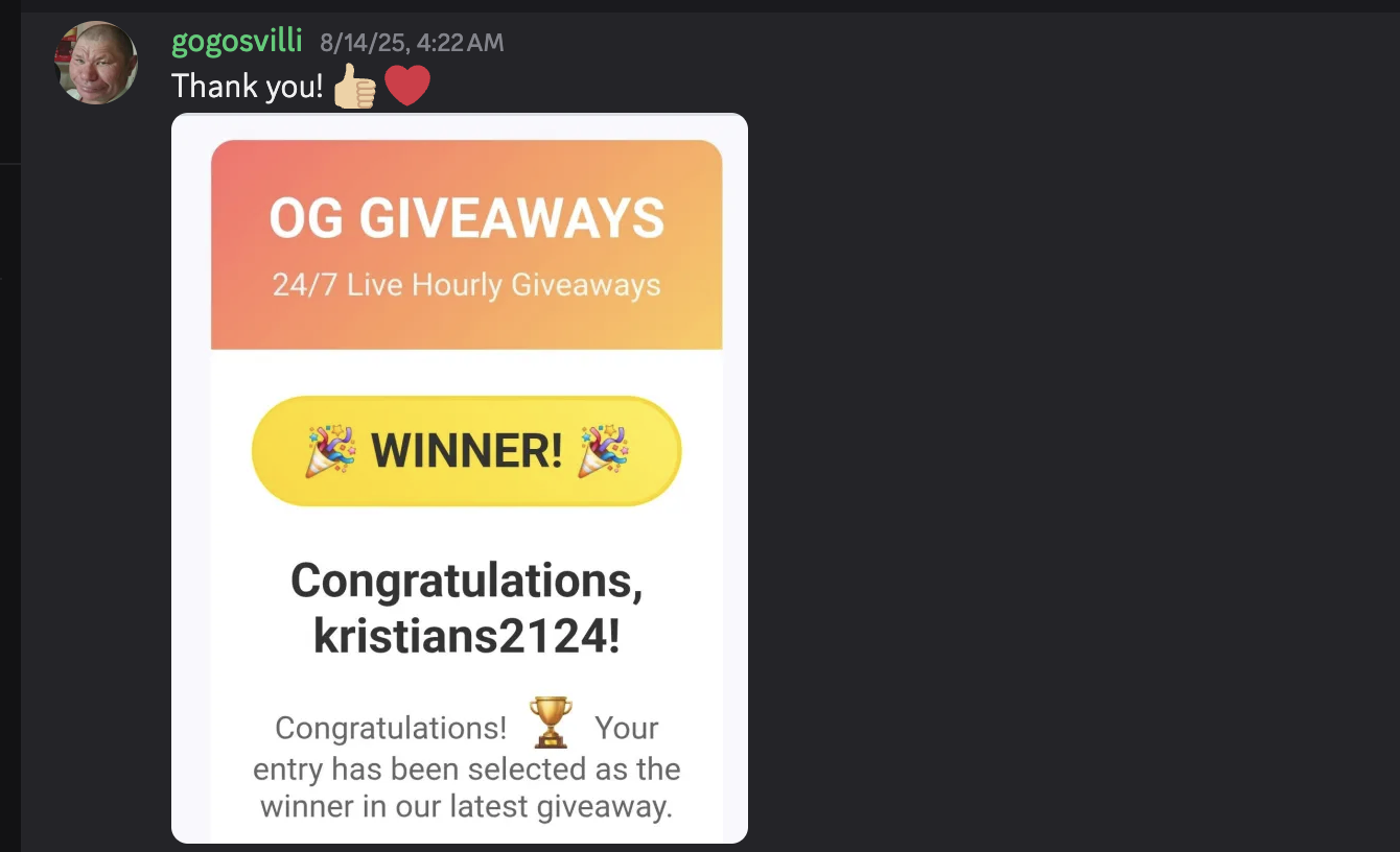 Thank you message from kristians2124