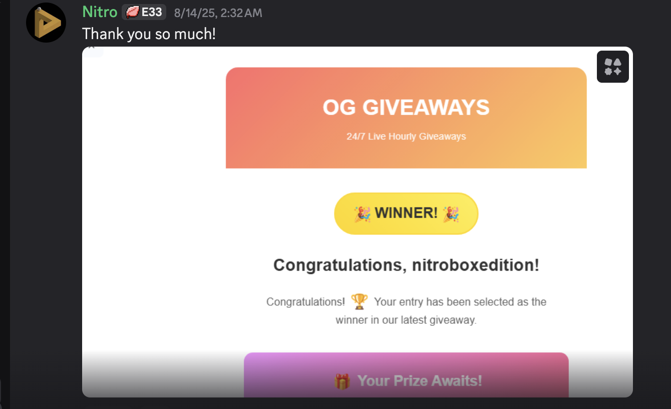 Thank you message from nitroboxedition