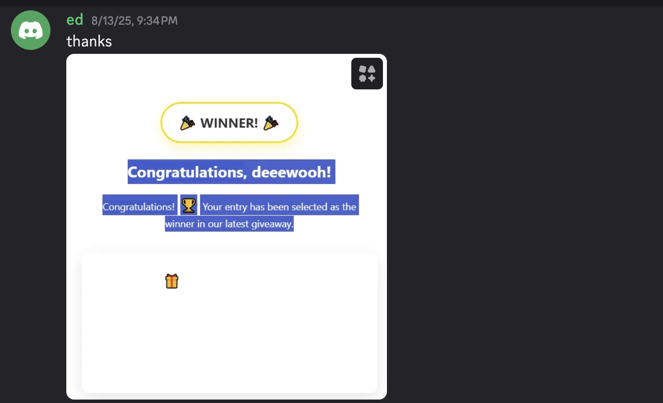 Thank you message from deeewooh