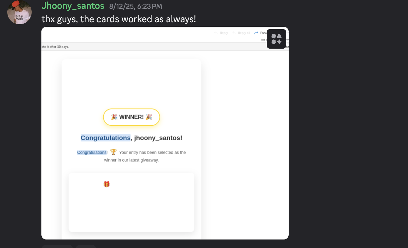 Thank you message from jhoony_santos