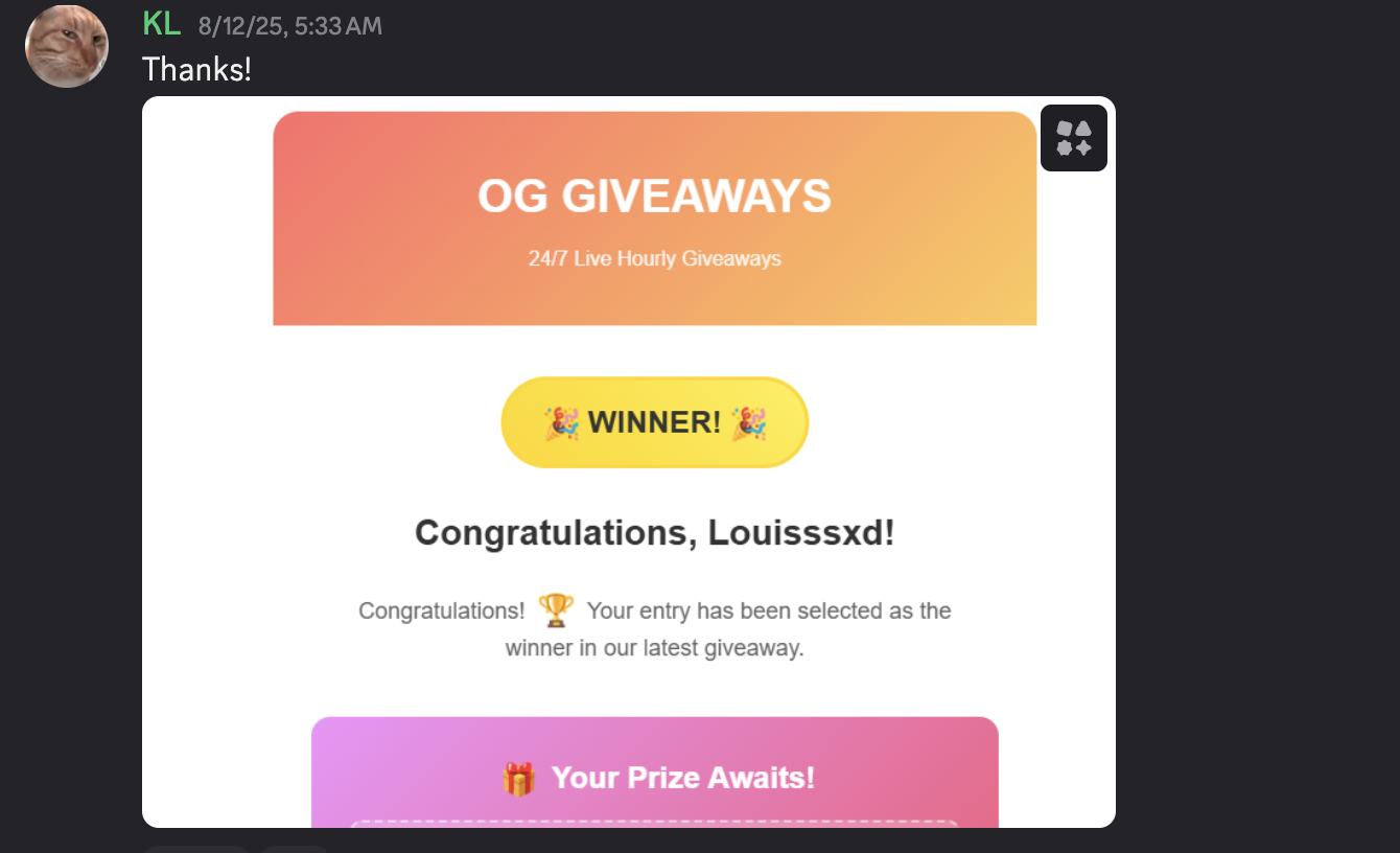 Thank you message from Louisssxd