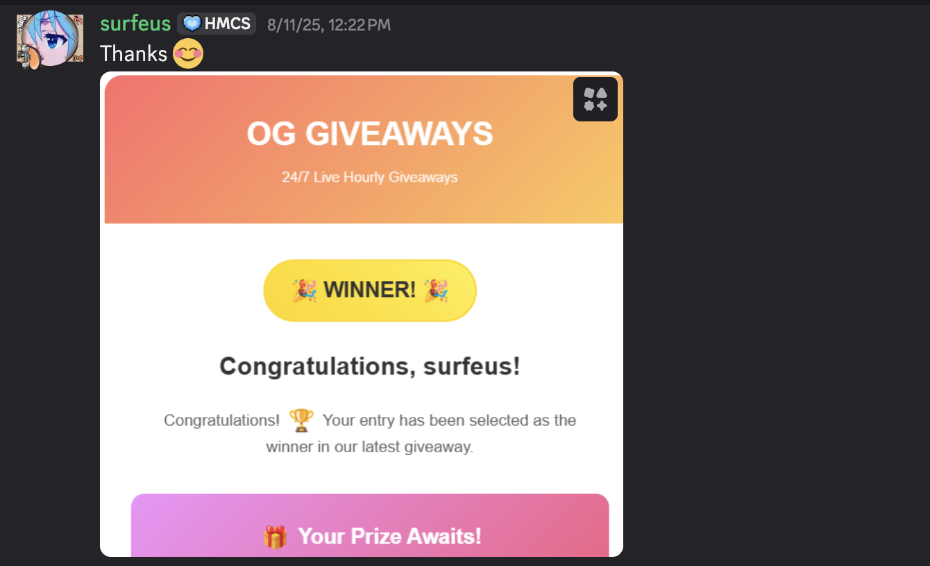 Thank you message from surfeus