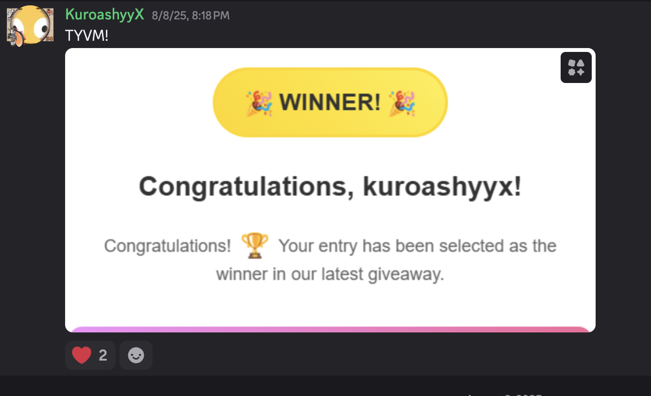 Thank you message from kuroashyyx