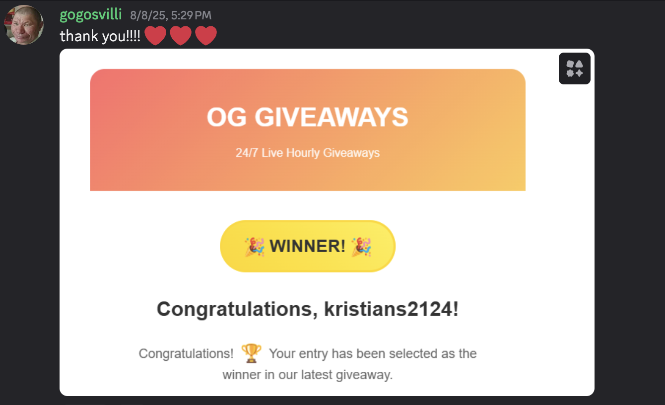 Thank you message from kristians2124