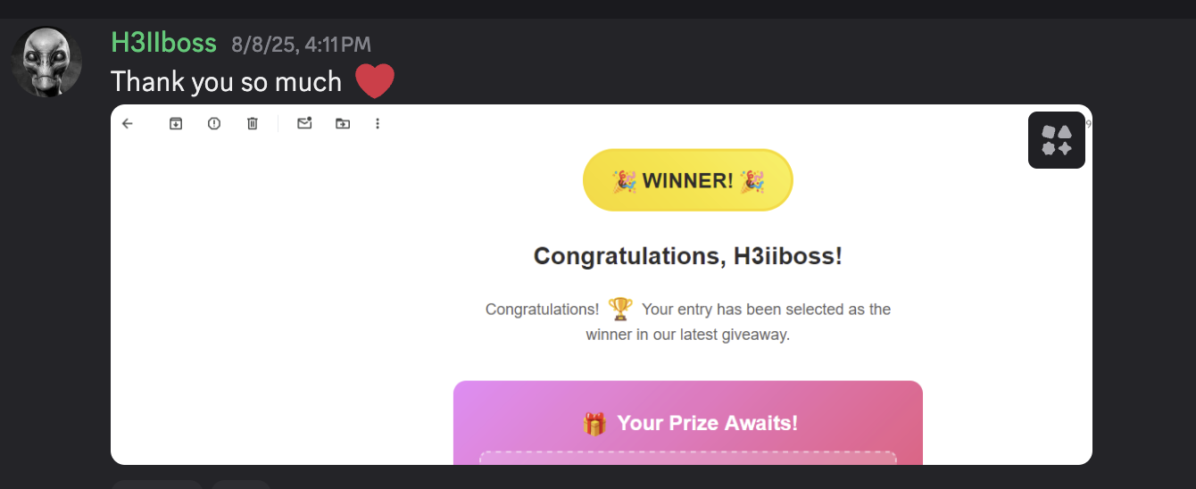 Thank you message from H3llboss