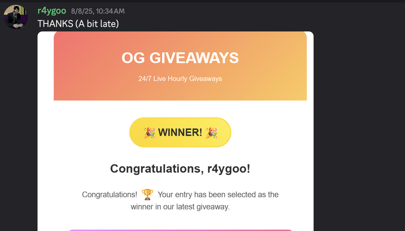 Thank you message from r4ygoo