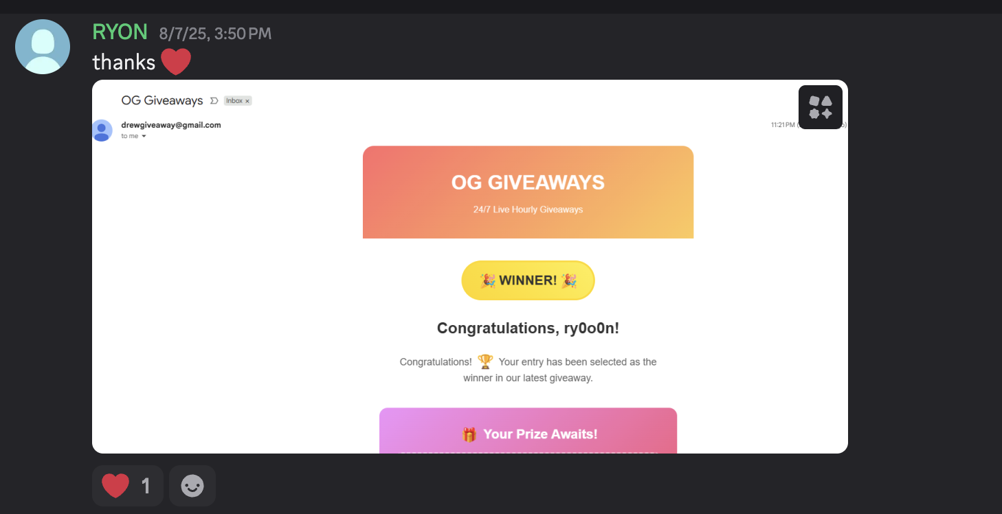 Thank you message from ry0o0n