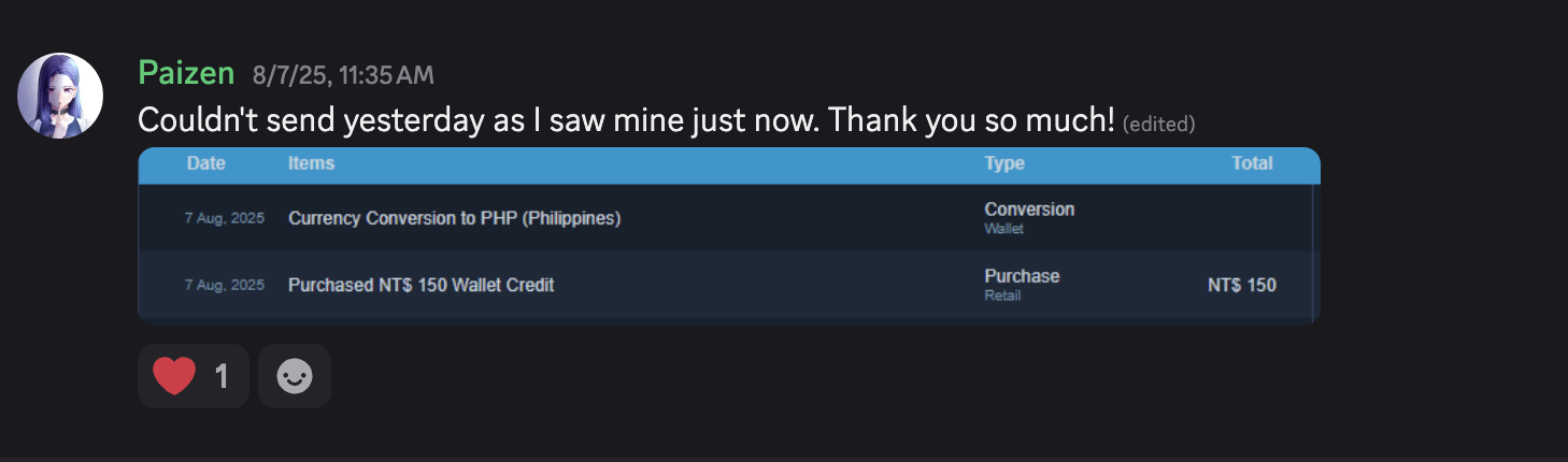 Thank you message from Paizen