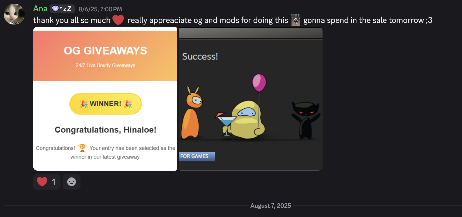 Thank you message from Hinaloe