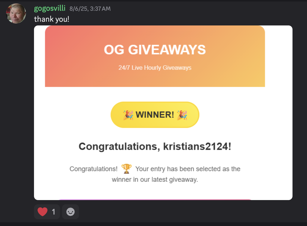 Thank you message from kristians2124