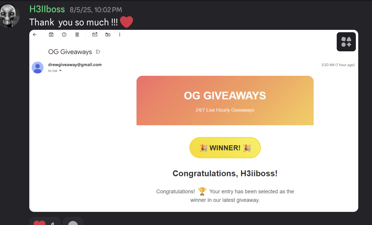 Thank you message from H3iiboss