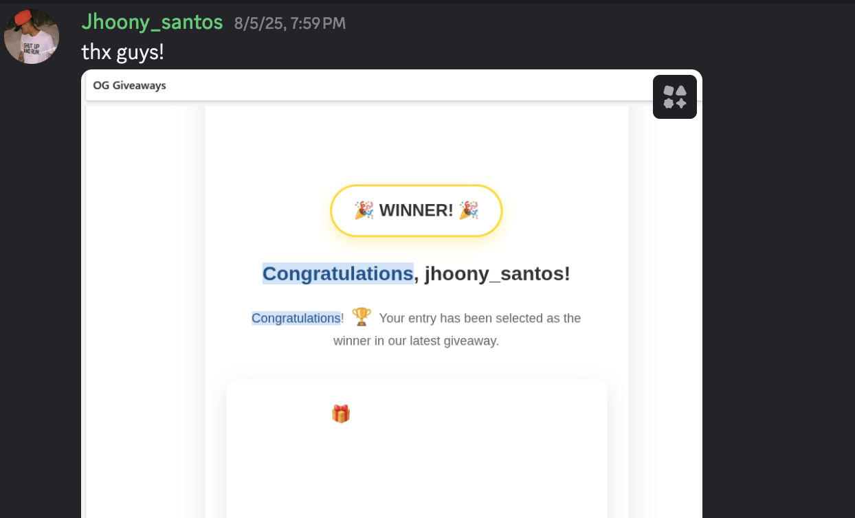 Thank you message from jhoony_santos