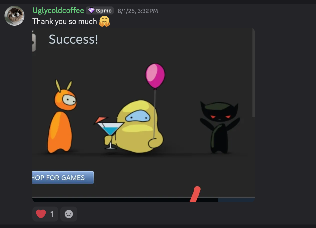 Thank you message from Uglycoldcoffee