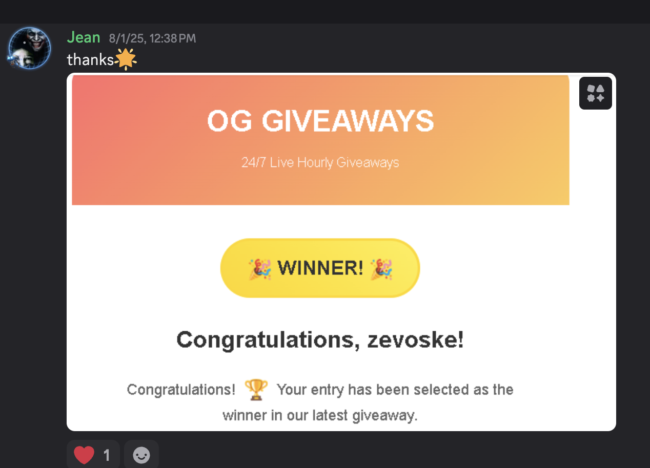 Thank you message from zevoske