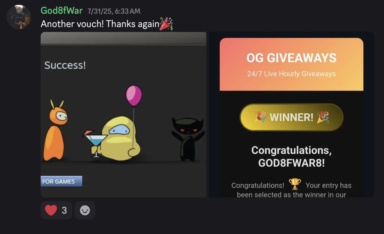 Thank you message from GOD8FWAR8