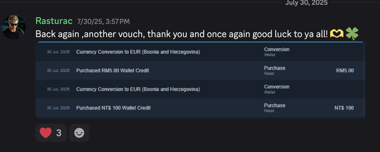 Thank you message from Rasturac