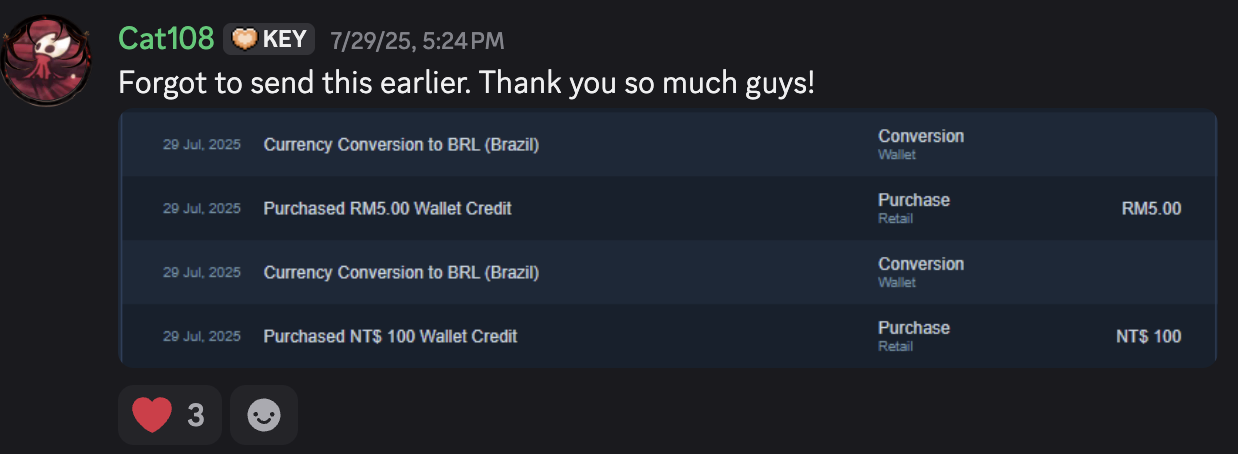 Thank you message from Cat108