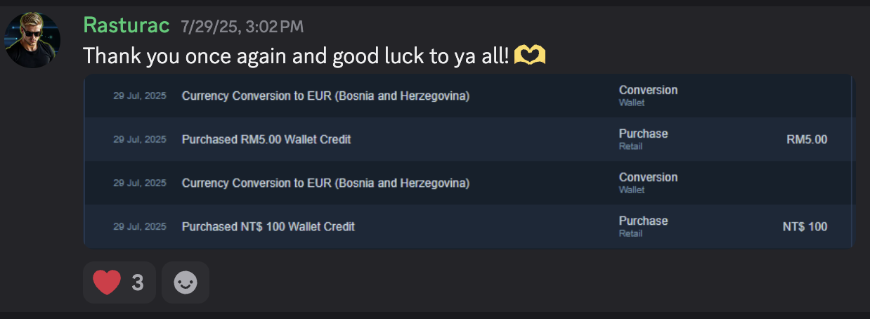 Thank you message from Rasturac