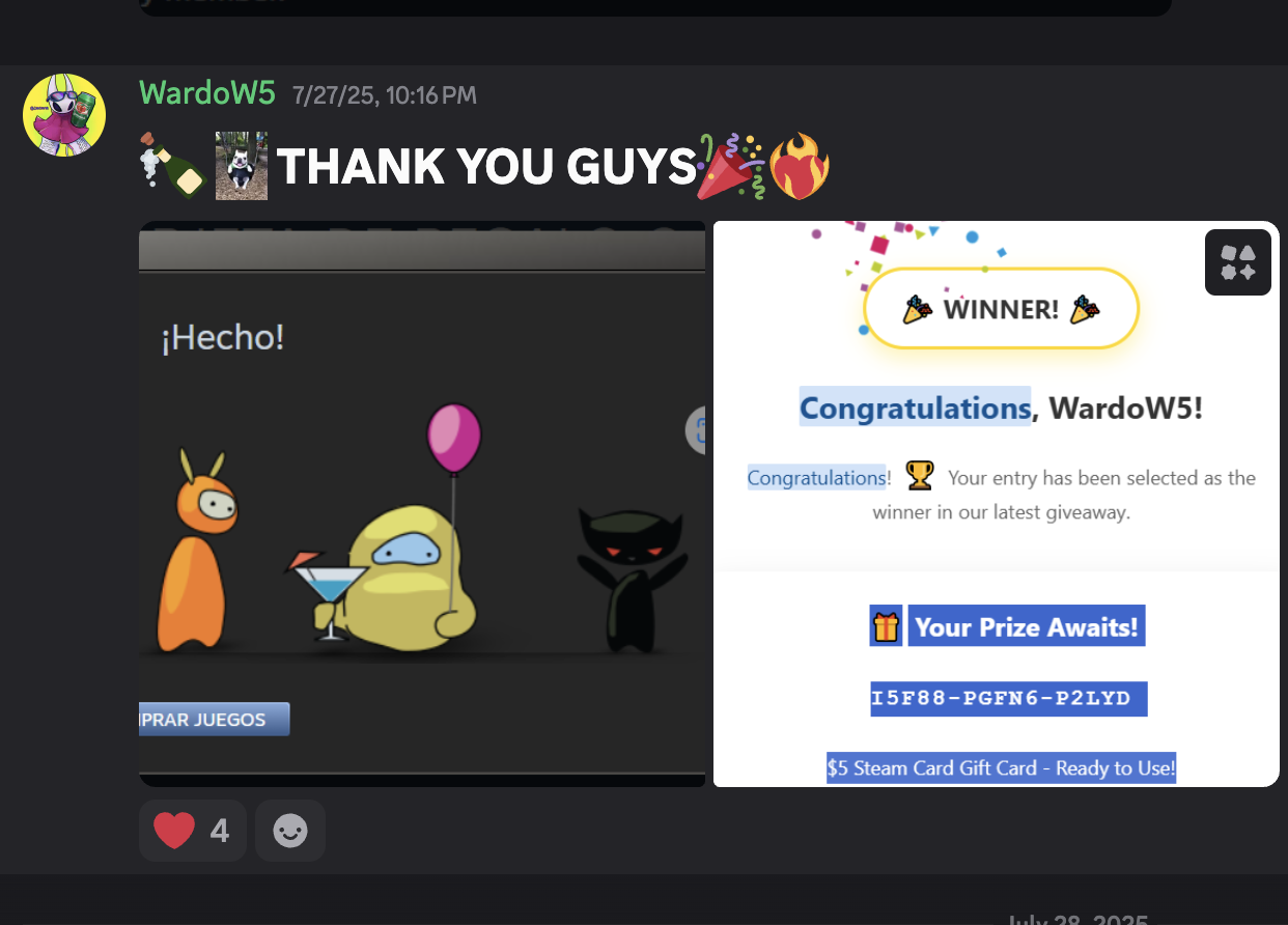 Thank you message from WardoW5