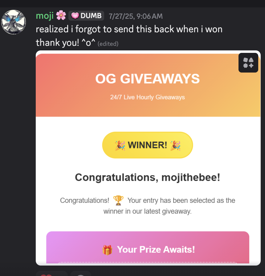 Thank you message from mojithebee