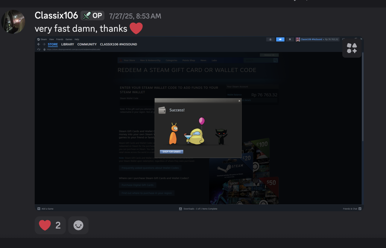 Thank you message from Classix106