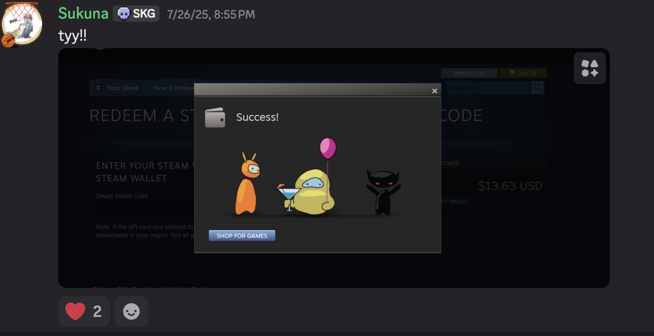 Thank you message from Sukuna