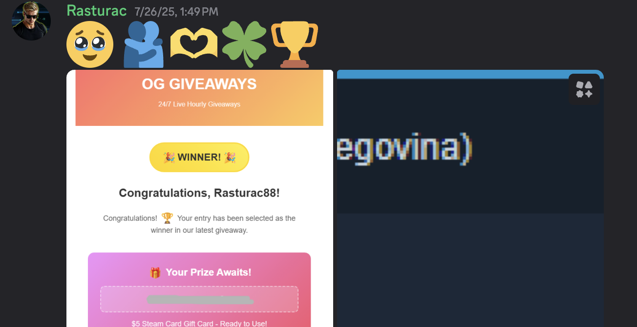 Thank you message from Rasturac88