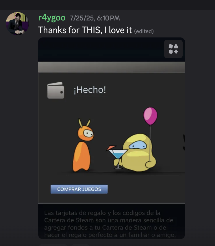 Thank you message from r4ygoo