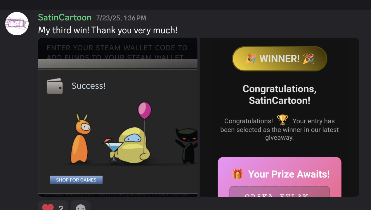 Thank you message from SatinCartoon