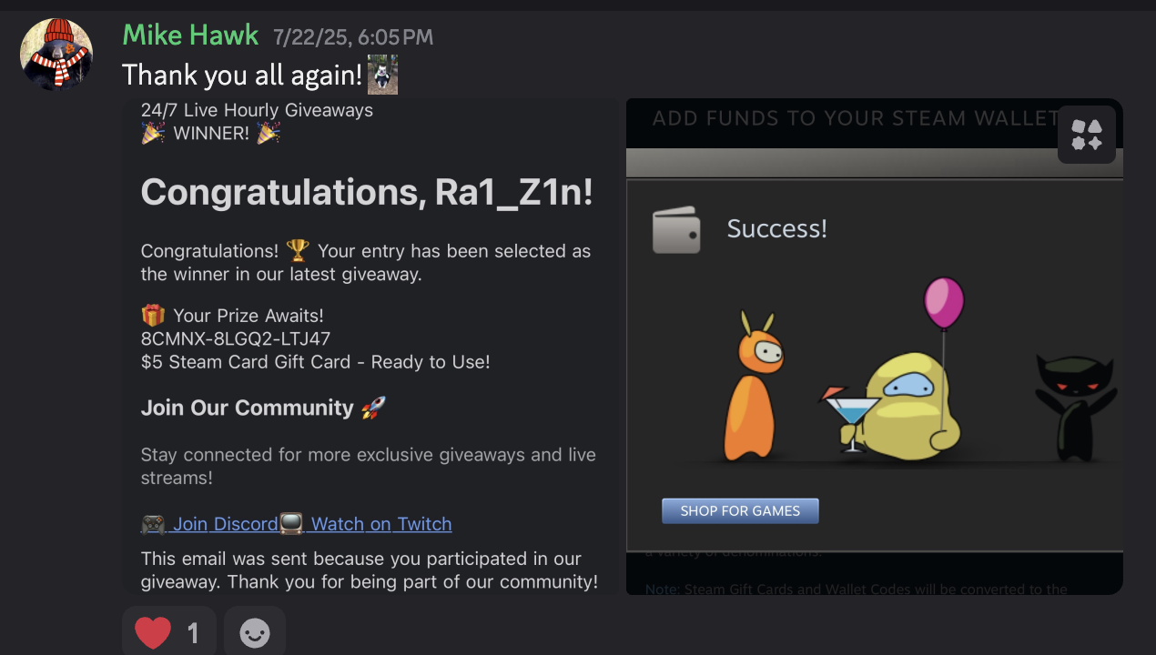 Thank you message from Ra1_Z1n