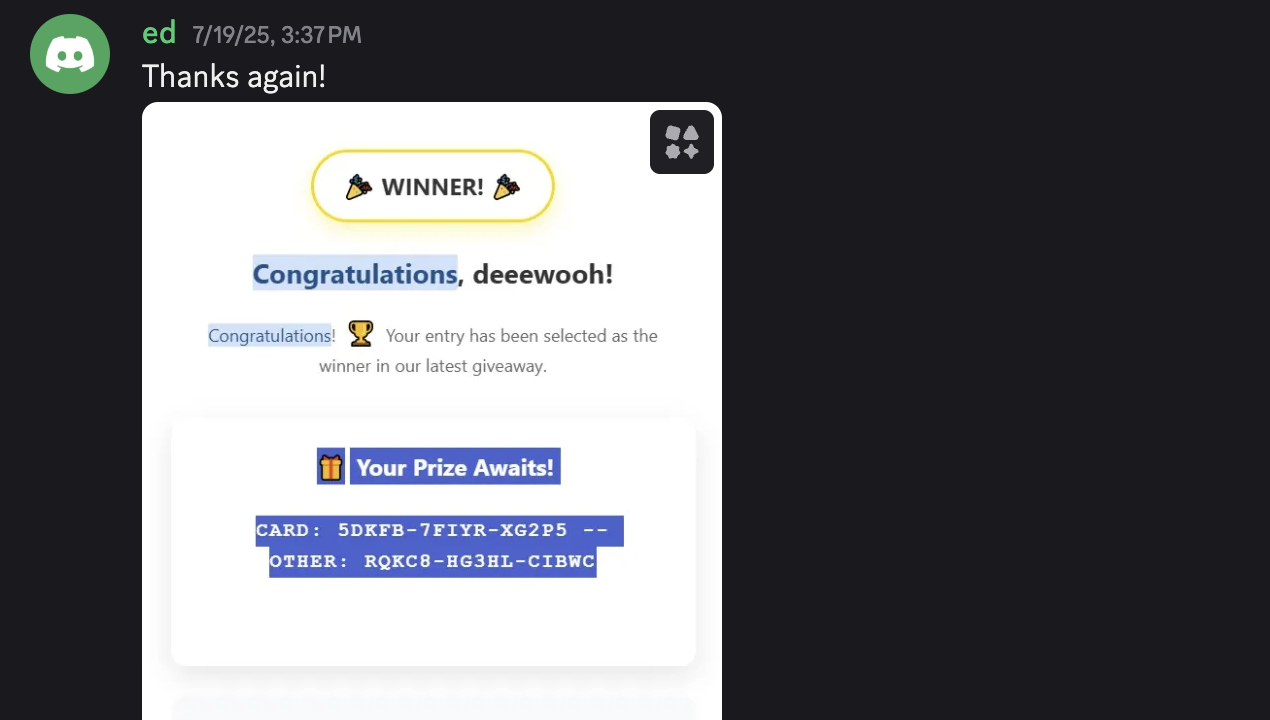 Thank you message from deeewooh