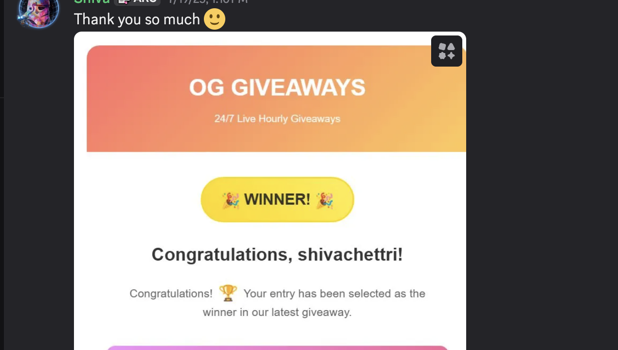 Thank you message from shivachettri