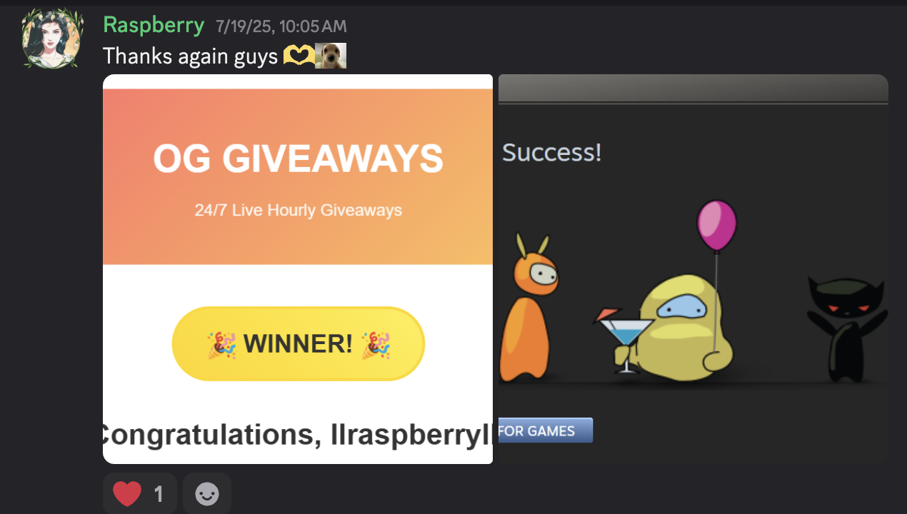 Thank you message from llraspberry