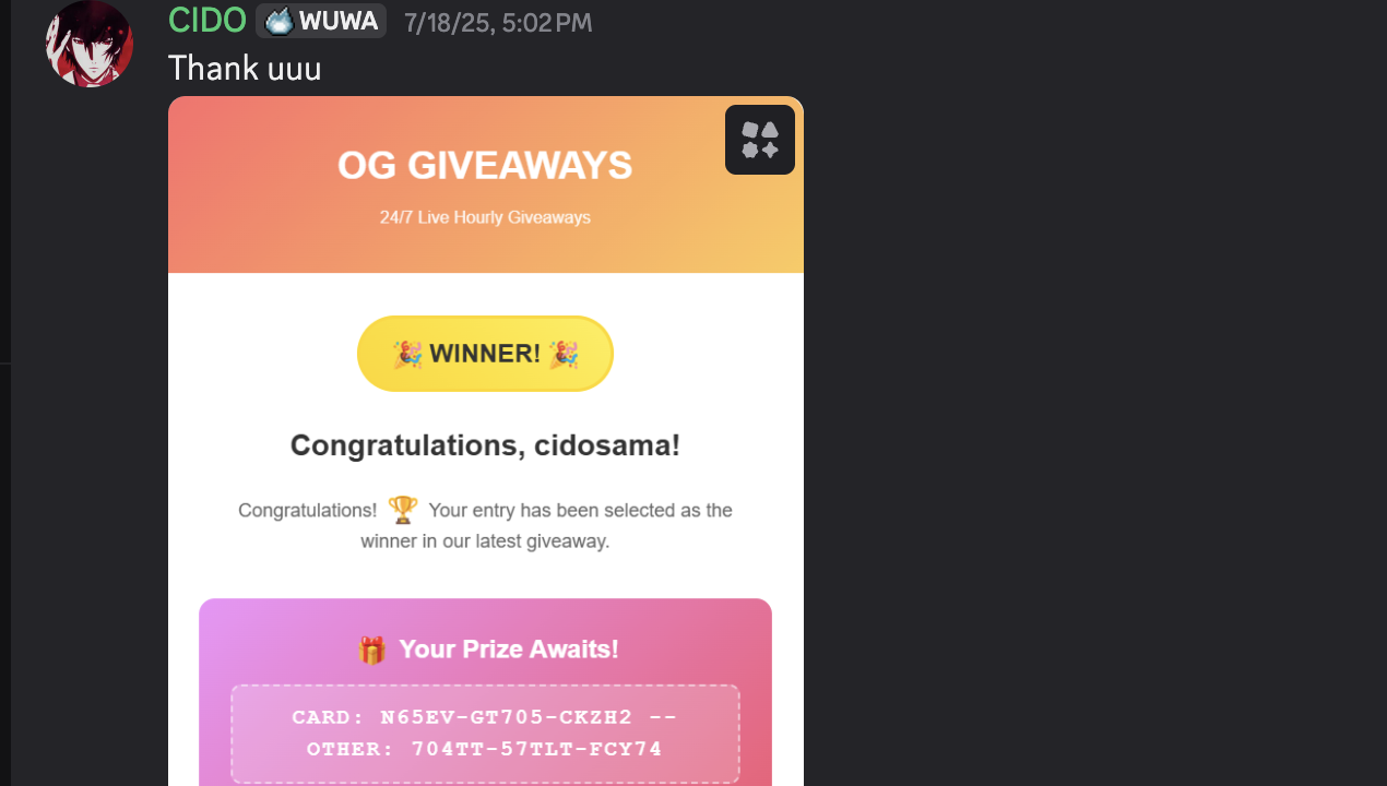 Thank you message from cidosama