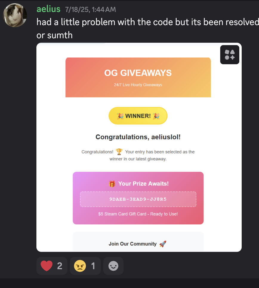 Thank you message from aeliuslol