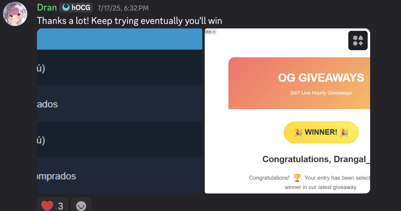 Thank you message from Drangal_